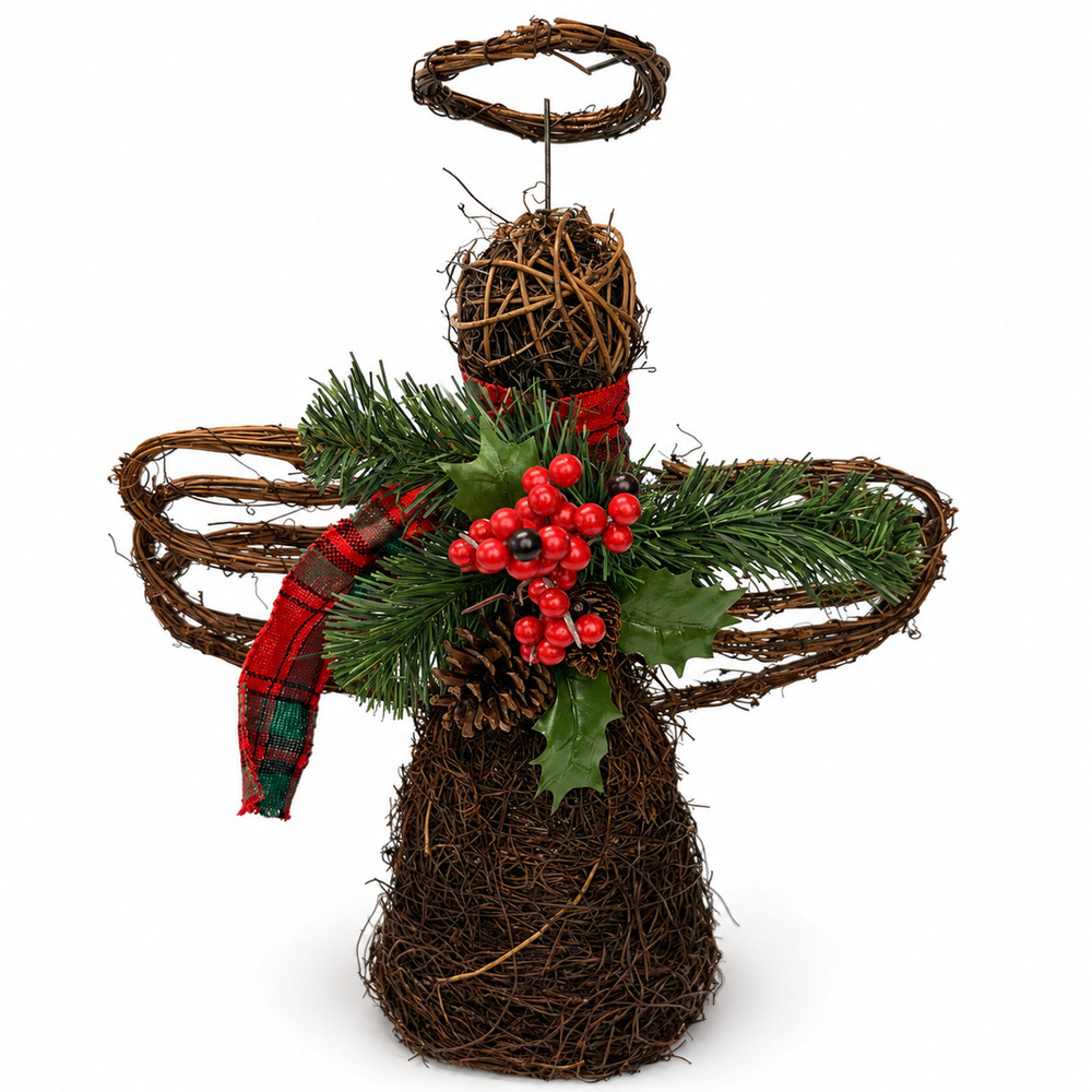 Rustic Grapevine Angel Christmas Decoration 16" Holiday Tabletop Centerpiece Dec
